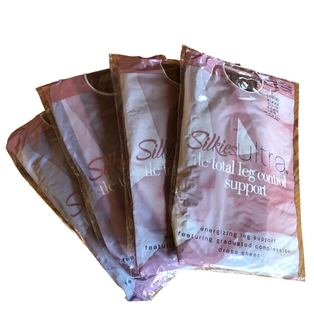 Silkies support pantyhose, beige color, size medium, 4 vintage pantyhose
